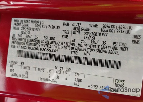 2017 Ford Escape Titanium from USA, damaged, VIN 1FMCU0JD6HUC59241